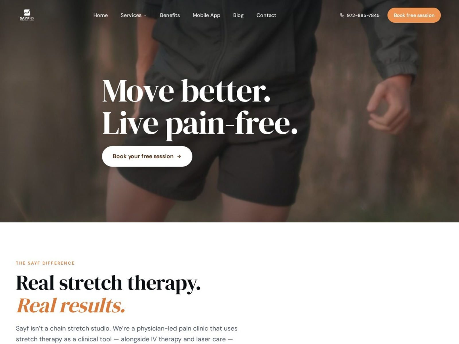 Sayf Stretch homepage — physician-led stretch therapy